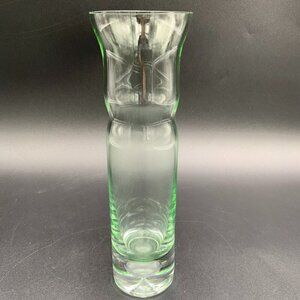 Vintage Krosno Poland Art Glass Hand Blown Green Bubble Bottom Bud Vase 8”